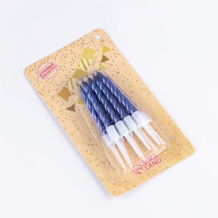 Candles in the cake "Spiral", 10 pcs, medium, 5 cm, blue metallic-8