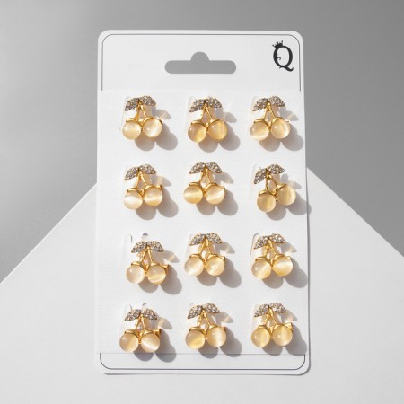Brooch "Cherry" bulk, white color in yellow gold (indivisible packing 12 pcs., Price per pcs.)-2