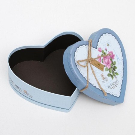 A set of boxes 3 in 1 heart "roses" Blue, 21 x 19 x 9 - 15.5 x 14 x 6 cm-1