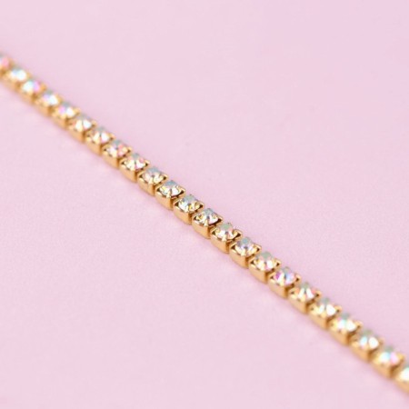 Chain with rhinestones, with holography, metal, glass, 2.5 mm, 9 ± 1 m, gold color-1