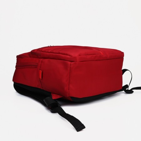A backpack with a zipper, rise, 2 outer pockets, a laptop department, red color-4