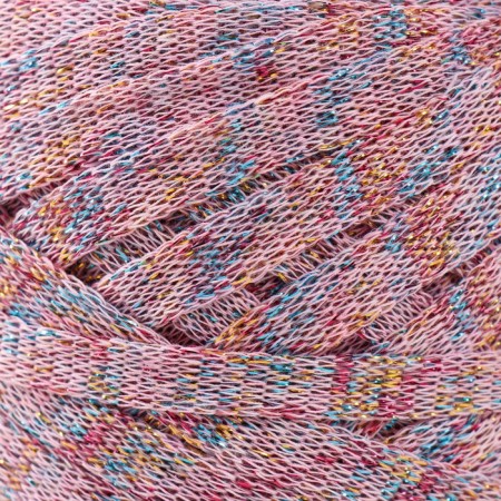Knitted yarn "Ribbon" with Lurex 85m/170 ± 5 g (pink, lurex: rainbow)-2