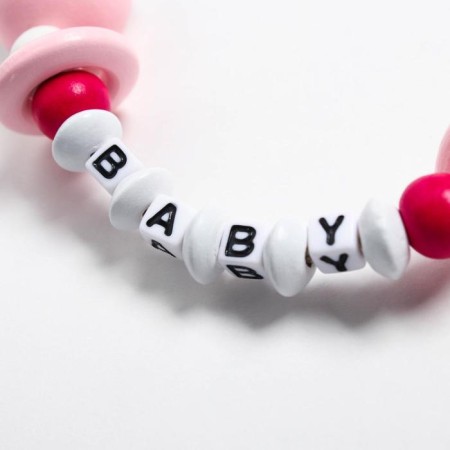 Holder for the nipple - dummy "Bear", wooden, pink color-3