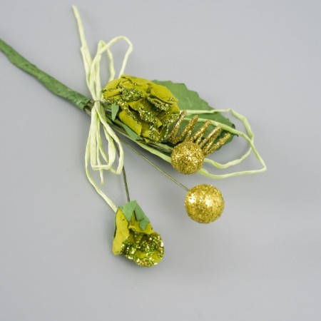 Decorative bouquet "rose" with brilliance, 5x9 cm, light green-2