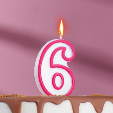 Candle for cake the number "6", tone rim, 7 cm, mix-2
