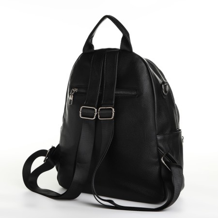 City backpack on lightning, from artificial leather, black color-4