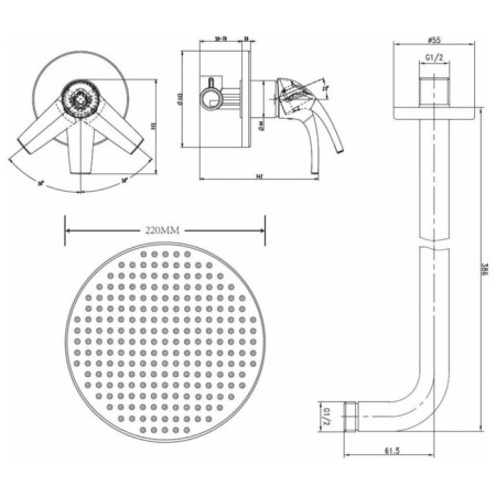 Shower system Esko set_3in1, built -in, tropical shower, mixer, brass, chrome-1