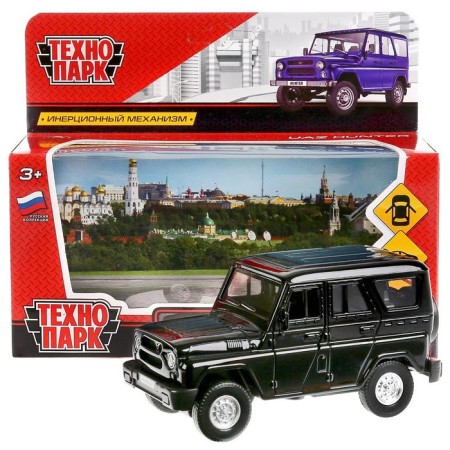 Metal machine UAZ Hunter, 12 cm, doors open, inertial, black color
