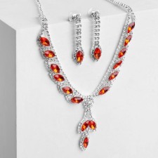 Set 2 objects: earrings, necklace necklace rhombus, red-white color in silver, 45 cm