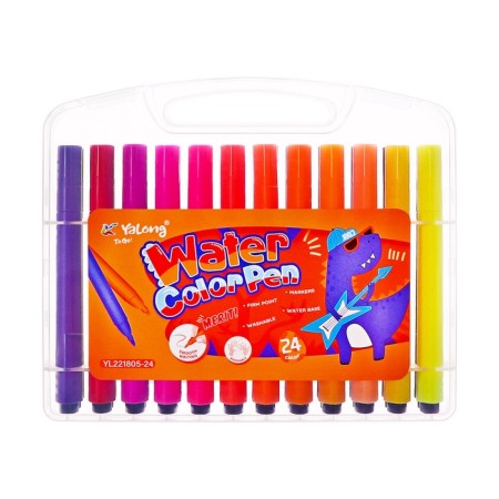 Flomasters 24 colors with a bullet -shaped tip, in a plastic penal penet of dino mix-6
