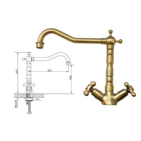 Kitchen mixer Ulgran U014, two -wound, bronze color-1