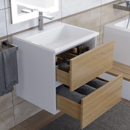 Tumbling under the Uperwood Barsa sink, 50 cm, suspended, white/oak sonom-4