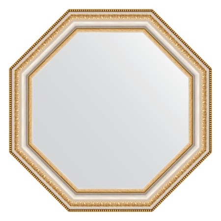 Mirror in the baguette frame, gold beads on silver 60 mm, 51.6x51.6 cm