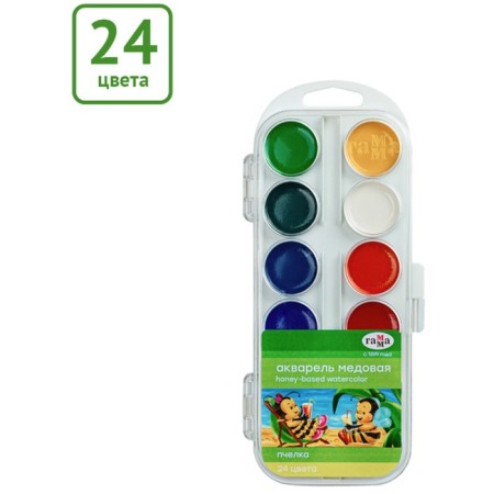 Watercolor 24 colors Gamma "Bee", honey, without brush, plastic, euro suspension 212035-1
