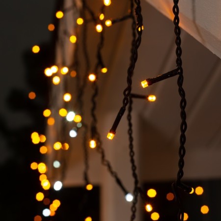 Garland "fringe" 3 × 0.6 m, IP44, UMS, dark thread, 160 LED, yellow glow, white flicker, 220 V-2