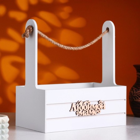 Box - wooden Kashpo 25x15x30 "Beloved Mom" ​​White