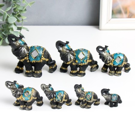 Souvenir Polystone "Elephant in Blue Popone with brushes and mirrors" h = 10; 8; 7; 6; 5.2; 4.9; 4.5 cm