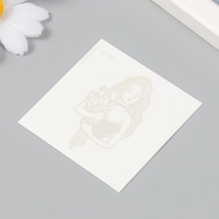 Tattoo on the body is blue waterproof "Girl with tulips" 6x6 cm-1