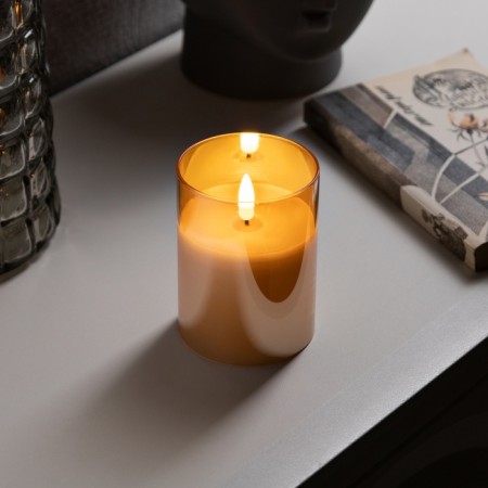 LED candle golden, 7.5 × 10 × 7.5 cm, wax, plastic, batteries AAAX3 (not in the kit), glow warm white
