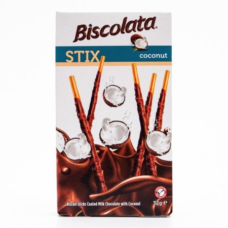Biscolata biscuit sticks in milk chocolate with coconut chips, 32 g-1