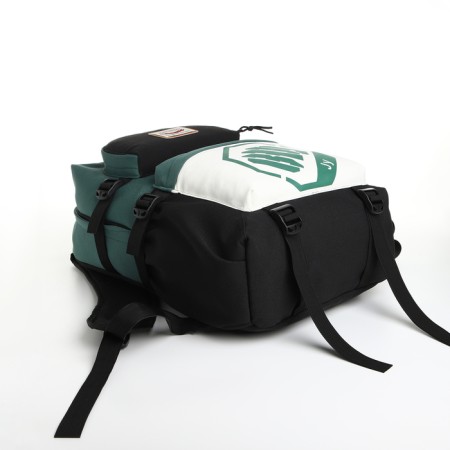 Youth backpack from textiles, 2 pockets, black/green color-4