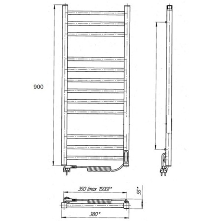 Towel electric heated Laris Astor ChK12, 350x900 mm, 12 crossbars, left, white-7