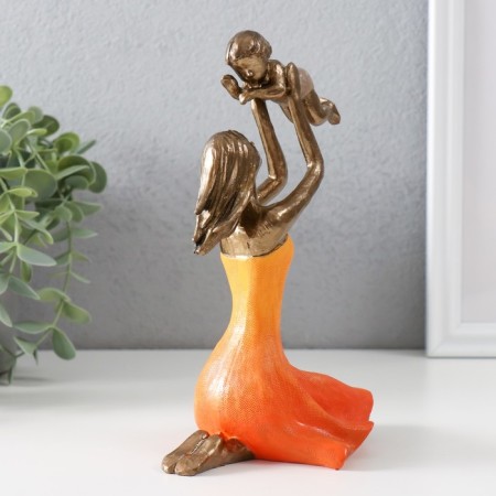 Polystone souvenir "Mom plays with the child" bronze, orange 12x9.5x19 cm-1