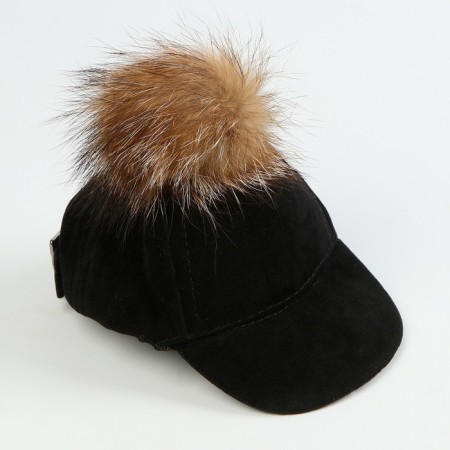 Ketka for dolls with fur pompom, black color
