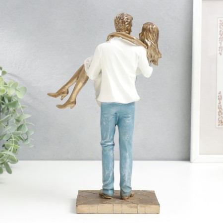 Souvenir Polystone "Lovers. I will carry you in my arms" Blue and white for bronze 26x9x16 cm-2