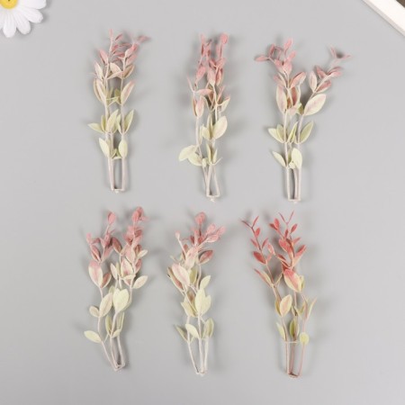 Artificial plant for creativity "Ficus leaves" set 6 pcs burgundy tips 12 cm