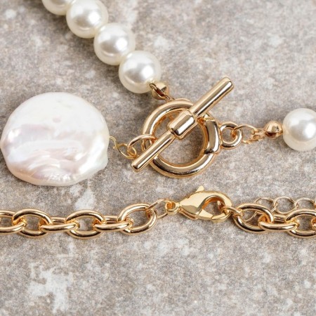 Piece "chain" pearl thread, amulet, white color in gold, 45 cm-1