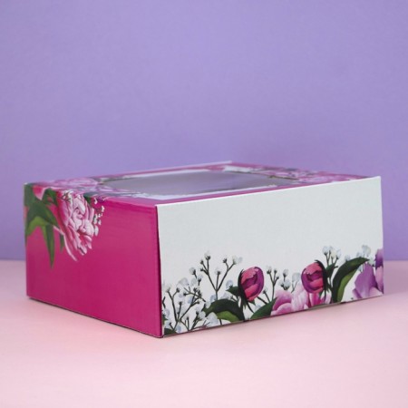 Self -charged box, with a window, "spring peonies", 19 x 19 x 9 cm-6