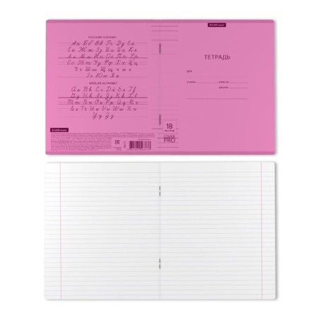 Notebook 18 sheets ruler Erichkrause Coverpro Neon "Classic", plastic cover, OFSET block, whiteness 100%, pink-1