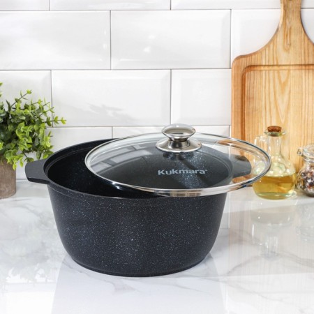 Frying, 5 l, glass cover, anti -stick coating, color dark marble-1
