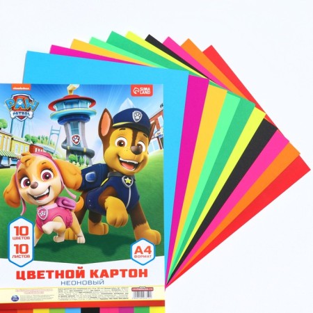 Cardboard tinted, A4, 10 sheets, 10 colors, moped, bilateral, in a package, 200 g/m², puppy patrol-4