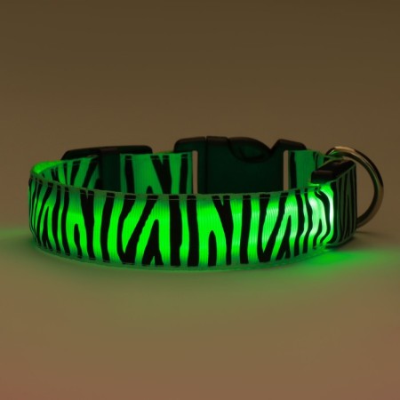 Collar with backlight tiger 3 glow modes Size S, Osh 22-40 x 2.5 cm Green-3