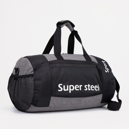 Sports bag with lightning, 3 outer pockets, long belt, black/gray color