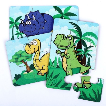 Set of puzzles "Dinosaurs", 3 puzzles, 6 parts