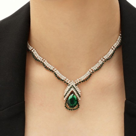 Set 2 objects: earrings, necklace “Phoenix” drop, white-idle color in gold, 35cm-4