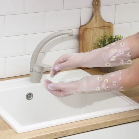 Raccoon household gloves with a cuff, 40 cm, size L, white color