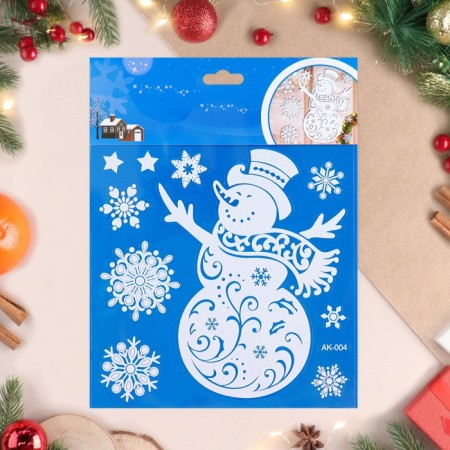 Stickers on the windows "New Year" snowman, snowflakes, 24 x 20 cm-1