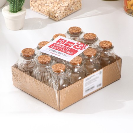 A set of glass jars for spices with a cork lid "Parfa", 70 ml, 4.5 × 8 cm, 12 pcs-2