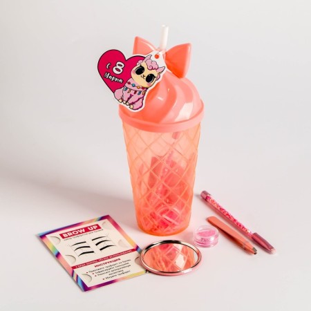 Eyebrow makeup set of “sweet Alpaca”: tweezers, makeup brush, mirror, stencil