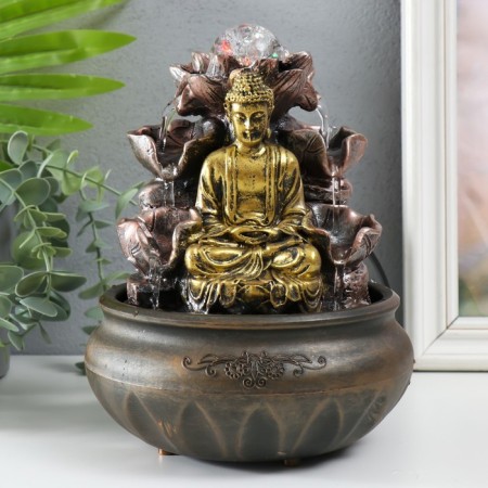 Table fountain with backlight "Buddha at the fountain with lotus" 16x16x21 cm