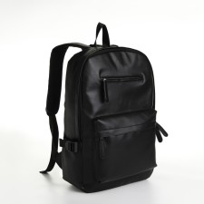 City backpack of artificial leather with lightning, 4 pockets, black color