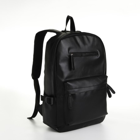 City backpack of artificial leather with lightning, 4 pockets, black color