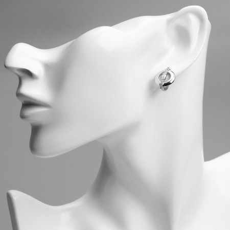 Earrings with rhinestones Xuping Circle Circle, white color in silver-2