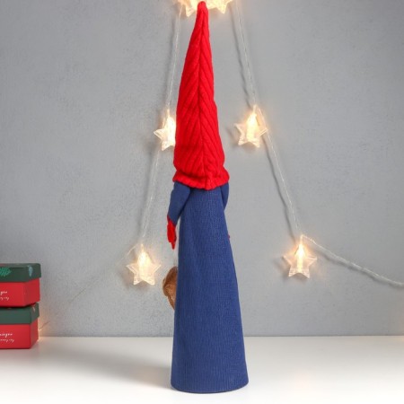 Interior doll "Santa Claus in blue caftan, red cap with heart" 47x14x11 cm-3
