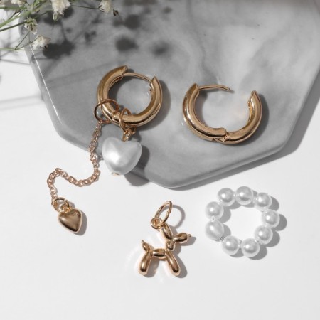 Earrings with the removable element "Transformer" dog, white color in gold-1