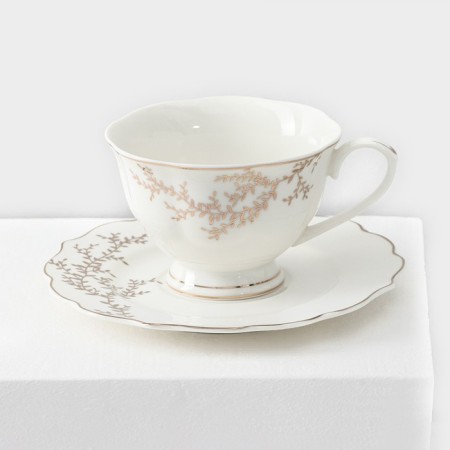 Service Porcelain Tea Leaves, 12 objects: 6 mugs 220 ml, 6 saucers d = 15 cm, white color-1